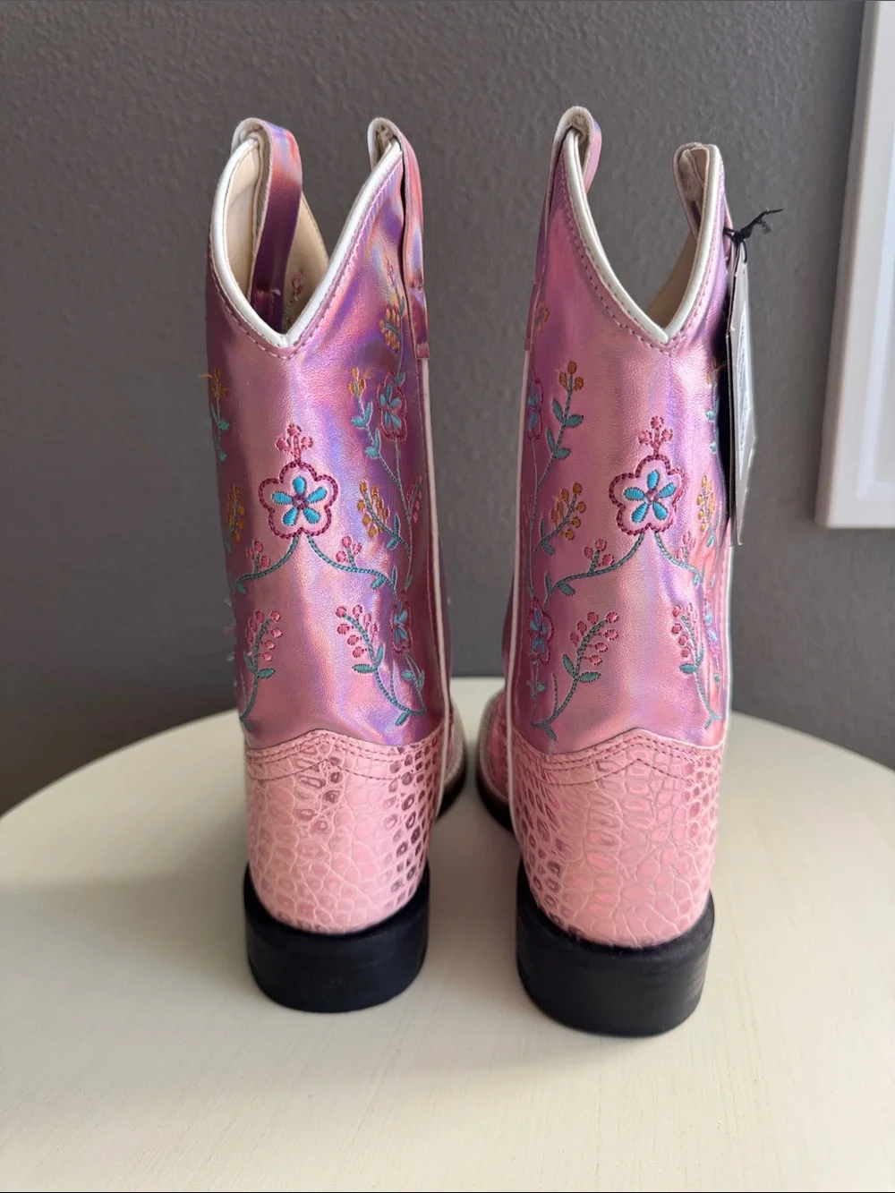Girls Old West Pink Floral Embroidered Kids' Cowgirl Boots